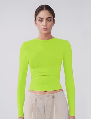 Women's Soft Long Sleeve Shirts Crew Neck Tops Basic Tees Stretchy Going Out Crop Tops Y2K Slim Fit T-Shirts4