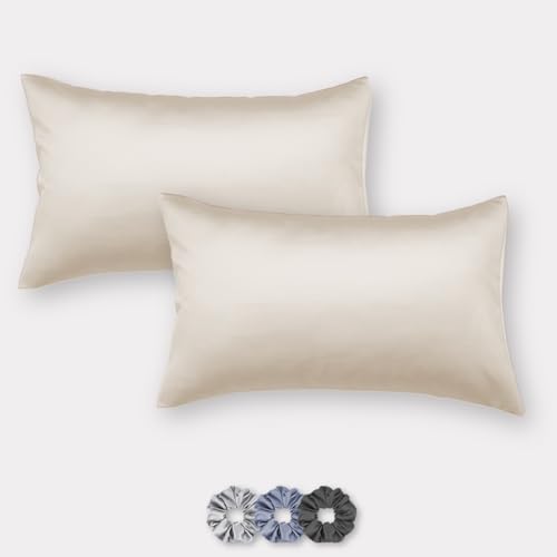 Image of SEEVO 400 Tc Luxurious Satin Silk Solid Pillow Covers /Pillowcases with Envelope Closure, Soft Comfortable Protects Hair and Skin - 17 Inch X 27 Inch - Set of 2 (Cream)