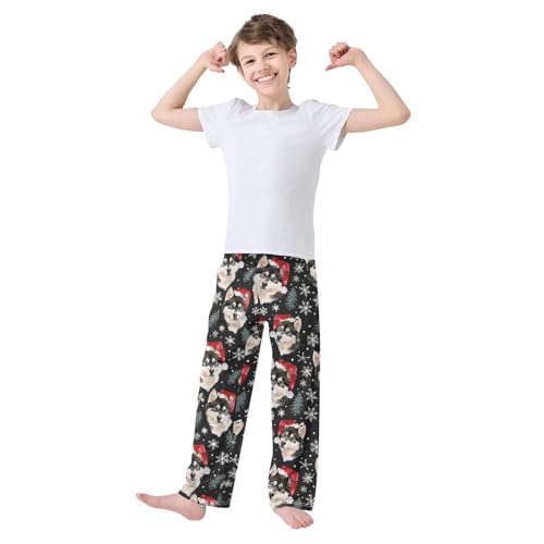 Husky Pine Branches Boys Long Pants Soft Trousers Elastic Waist Kids Lounge Bottoms with Pockets S-XL2