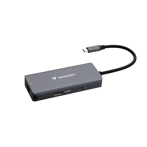 Image of Verbatim USB-C Essentials Multiport Hub- 6 Ports: (3) USB-A 3.0 /3.2 Gen 1, (1) USB-C 3.0 /3.2 Gen 1, RJ45 Ethernet, 4K HDMI and Up to 100W Power Delivery