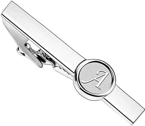 AMITER 26 Letters Tie Clip and Cufflinks for Men, Initial Tie Bar & Cuff Links Set Necktie Clip for Business, Wedding, Anniversary