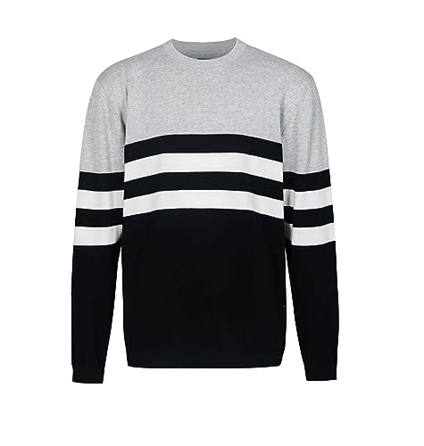 Krumba Knitted Oversized Sweater for Mens: Crewneck Long Sleeve Striped Pullover
