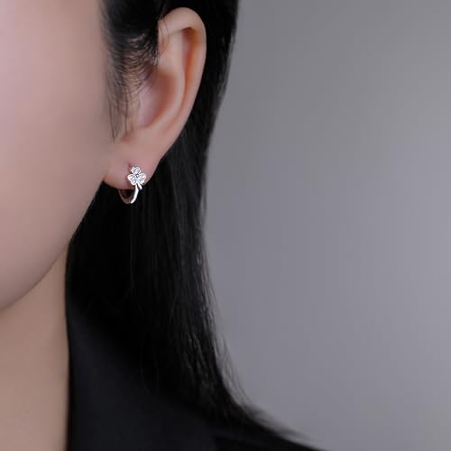 SLUYNZ 925 Sterling Silver CZ Clover Huggie Hoop Earrings for Women Girls Shamrock Hoop Earrings2