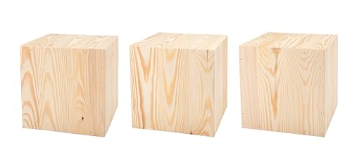 DECORATIVO Soportes para Plantas de Madera, decoración Vintage, Soportes para Flores, taburetes, Bloques y columnas DIY, estables y duraderas, Madera Natural, 20 x 20 x 20 cm, 3 Piezas