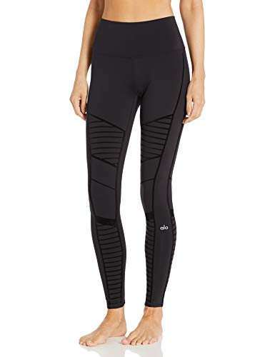 Alo Yoga Women's Flocked High Waist Moto Legging, Black, Medium