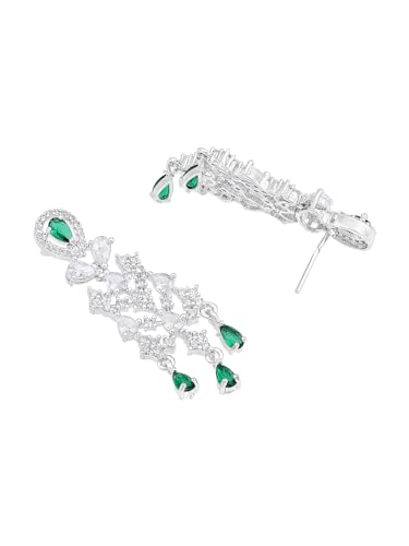 Image of ASMITTA Jewellery Green Stone Jewellery Set for Women American Diamond Necklace Set & Green Earrings for Women Stylish
