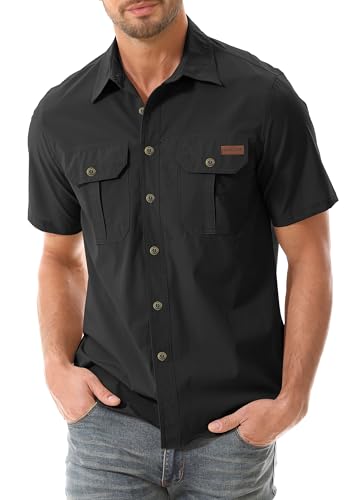 Zyvrenix Men's Outdoor Short Sleeve Button Down Shirts with Pocket Black L - image 1