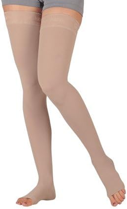 Juzo Varin Thigh High w/Waist Attachment 30-40mmHg Open Toe Right Leg, II, Beige