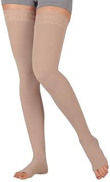 Juzo Varin Thigh High w/Waist Attachment 40-50mmHg Open Toe Right Leg, III, Beige
