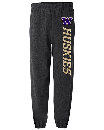 University of Washington Officially Licensed Apparel - Collegiate Name Jogger Sweatpants, Charcoal Heather, Large