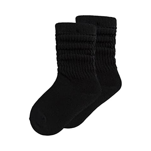 UTTPLL Girls-Slouch-Socks-Toddler-Cotton Athletic Stockings Uniform Knee High Tube Socks Little Kids Long Boot Crew Socks Black 6-9 Years Cover