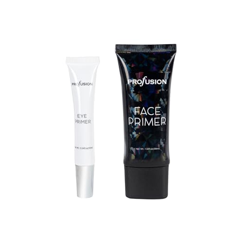 Profusion Cosmetics Prime to Prep 2PC Eye and Face Primer Holiday Glam Essentials for Stunning Looks, Get Eye Catching Elegant and Flawless Looks With Premium Beauty Tool