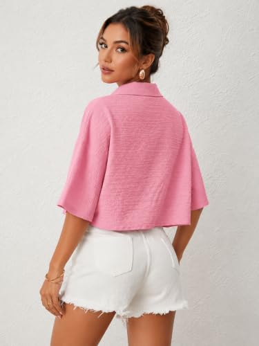 Image of Jacket for Women Stylish Cropped | Trendy Half Sleeve Button Down Casual Top | Loose Fit Shrug for Beach & Resort Outfits | Fashionable Lightweight Jacket (28 K-1-4)