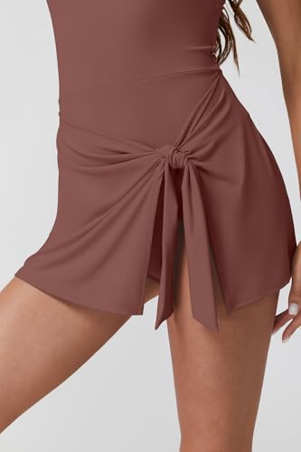 Image of QINSEN Square Neck Swim Dress for Women Tummy Control One Piece Swimsuit Wrap Bathing Suit