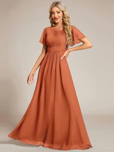 Image of Ever-Pretty Women's Spring Elegant Round Neck Short Sleeve Chiffon Empire Waist Floor Length Formal Dresses Bridesmaid Dress