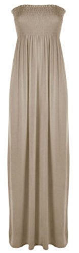 21Fashion Vestido largo para mujer, sin mangas, liso, estilo bandeau, moca, M