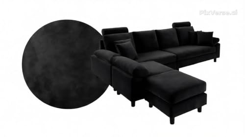 Image of Torque - Ferguson 6 Seater L Shape Sofa Set for Office (Black) | Premium Fabric Interchangeable L Shape 6 Seater Sofa for Living Room Bedroom Furniture| 1 Years Warranty
