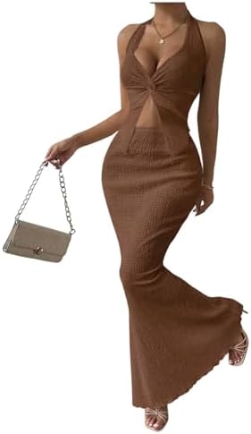 SOLY HUX Women's Two Piece Outfits Twist Front Halter Cami Tops and Skirt Summer Set