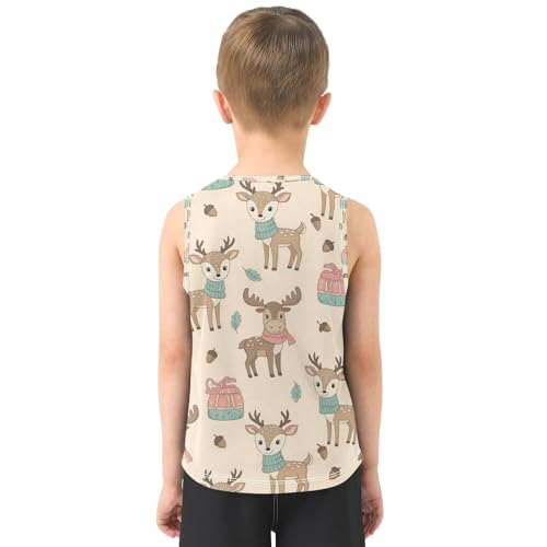 J JOYSAY Cartoon Moose Deer Boys Tank Top Sleeveless Muscle Shirts Quick Dry Workout Sport Active Kids T-Shirts 3-15T3