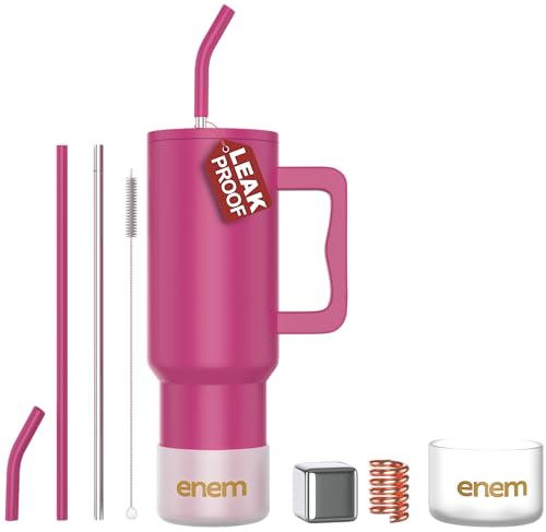 Image of enem Tumbler, Candy Pop, Tumbler with Metal Straw, Sipper, with Lid Leak Proof, 1 Metal Ice Cube, 1 Copper Spring (Tamba), Base Protector (Black /White), Mug Travel, 1.2L