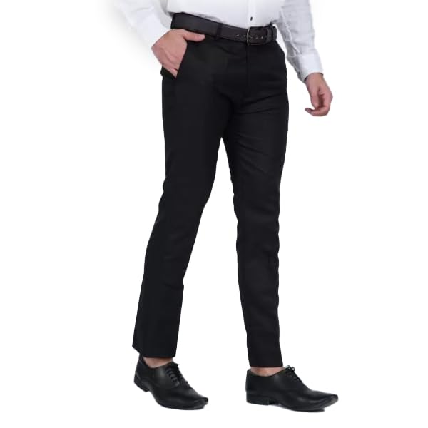 SUCHEH Men's Solid Formal Regular Fit Wrinkle Free Cotton Coin Trousers-picture-23