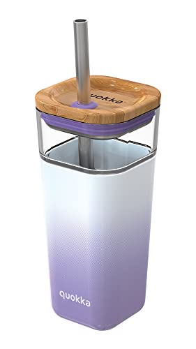 Quokka Liquid Cube – Lilac Gradient 540 Ml | Bicchiere In Vetro Con Cannuccia In Acciaio |