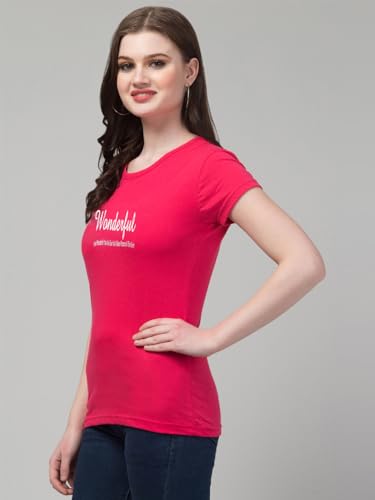 Image of Cotton Regular Fit Printed Half Sleeves T-Shirt for Women (Wonderful)