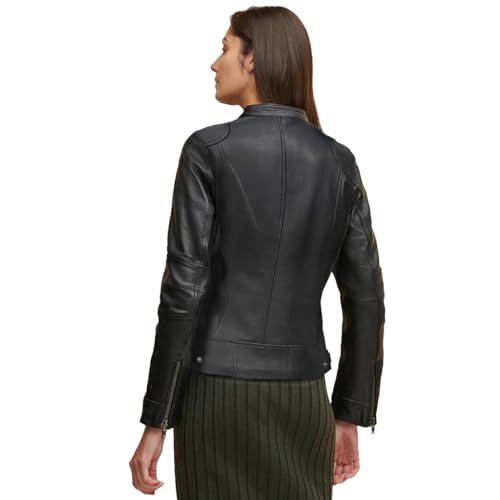 Women's Black Real Leather Moto Jacket | Soft Cafe Racer Lambskin Jacket4