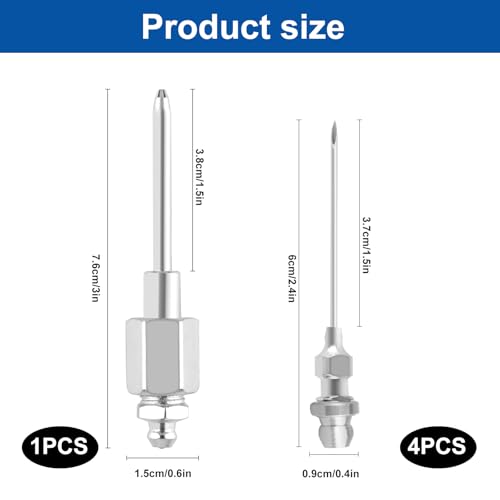 Image of 5Pcs Grease Gun Needle Nozzle Kit,Include 4Pcs 1 /8 Inch 18G NPT Threads Grease Gun Needle Tips and 1Pcs Narrow Grease Needle Dispenser for Injecting Grease into Small and Confined Spaces