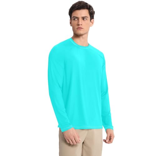 Cyan Blue Men's Swim Shirts UPF 50+ Loose Crew Neck Round Neck Mens Sun Protection Long Sleeve Summer3
