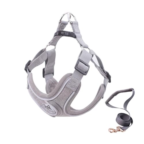 XFSRG Pettorina per Cani con Guinzaglio Imbottitura Morbida e Anti Tiro Animali Domestici Strisce Riflettenti Traspirante Antifuga la Corsa, Passeggiate, Jogging（Grigio M）