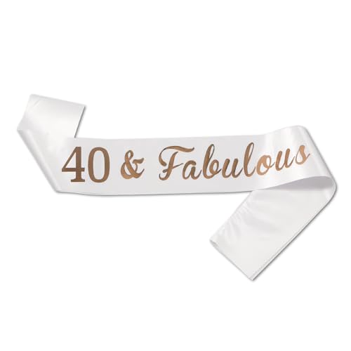 JEKUGOT 40th Birthday Sash 40th Birthday Decorations for Women Birthday Sash for Women 40th Sash for Birthday Party White