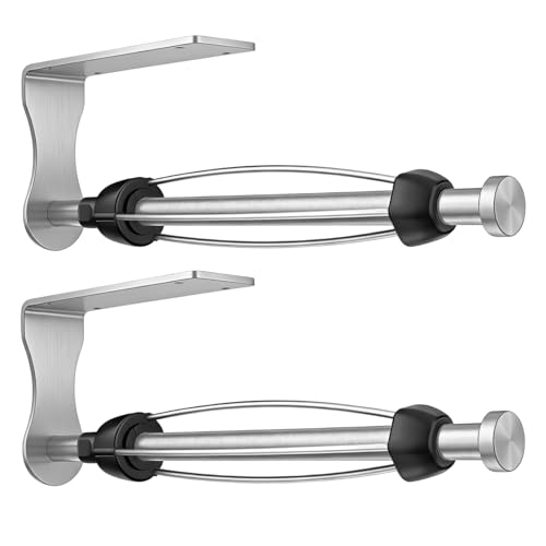 Image of SetSail Paper Towel Holder, 2 Packs Single Hand Operable Paper Towel Holder Under Cabinet with Adjustable Damper Easy Tear Wall Mount Self-Adhesive or Drilled for Kitchen Bathroom, Silver