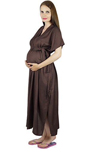Bimba Maternity Kaftan Belt Nursing Night Gown, Front Buttons Brown #TOP7