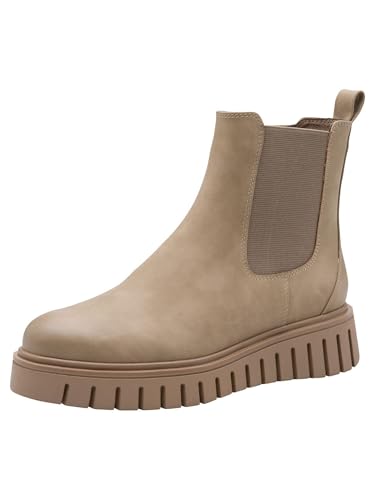 MARCO TOZZI Damen Chelsea Boots zum Schlupfen Plateau, Braun...