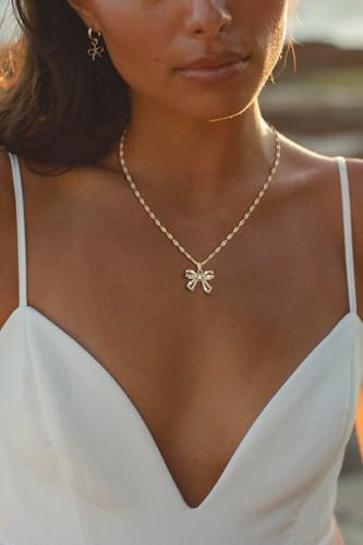 Gold/Silver Necklace For Women,Bow Necklace 14K Gold/Sterling Silver Plated Layered Cute Small Bow Pendant Choker Chain Necklace Dainty Necklaces For Women Gold Jewelry Gift2