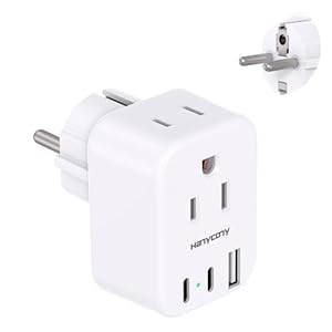 Type E F Plug Adapter, Germany France Travel Plug Adapter with 2 Outlets 3 USB Ports(2 USB C)，Schuko Plug Power Adaptor for US to Europe EU Spain Iceland Korea Greece Norway Russia German French