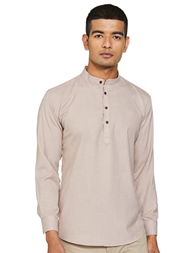 Luxrio Kurta for Men Cotton Blend Short Solid Slim Fit Brown