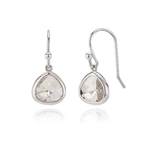 MJLULU Crystal Glass Silver Plated Drop Earrings (Clear Crystal)