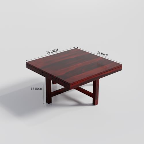 Image of Solid Sheesham Wood Coffee Table with 4 Stool | Square Centre Table with Stool | Center Table with 4 Stools for Living Room | Patio Table with 4 Puffy for Home | Espresso Finish