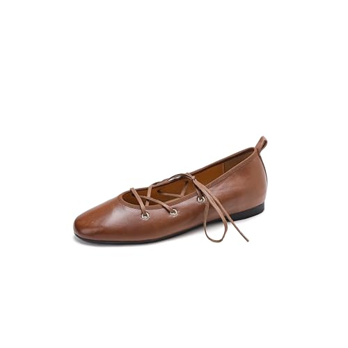 Mary Jane Flats for Women Lace Up Ballet Shoes Cross Straps Closed Round Toe Flats Ballerina Casual Comfortable Shoes