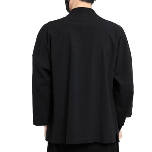 Image of Men's Japanese Kimono Cardigan Loose Cotton Linen 3 /4 Sleeve Open Front Casual Summer Shirt Jackets