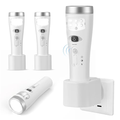 Plug in Motion Sensor Night Light 4 in 1 Automatic Power Failure Light Emergency Light Portable LED Torch Wireless Induction Charging Plug in Night Light for Hallway Stairs Bedroom 2 Pack