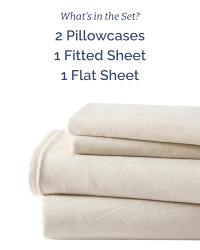 Image of Fleece Sheets Cal King Size Set - 4-Piece Velvet Flannel Sheet Set - Cream