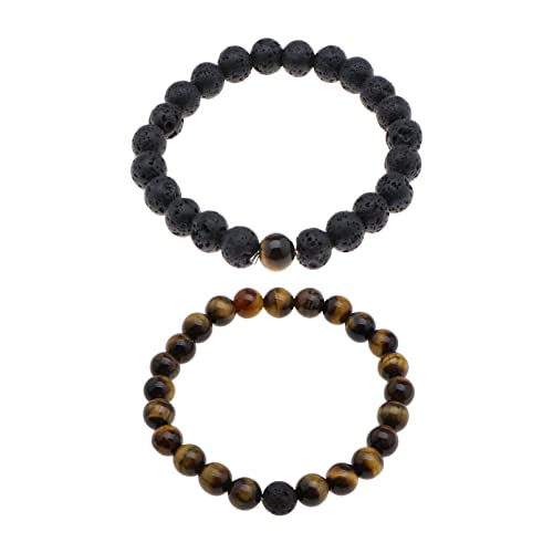 YINETTECH 2 Pulseras de Piedra volcánica Roca volcánica Natural Piedra Manzana Perlas Pulseras 8 mm Perlas Pulseras elásticas para Hombres Mujeres cumpleaños Aniversario Navidad 19,5 cm, 19,5 cm Cover