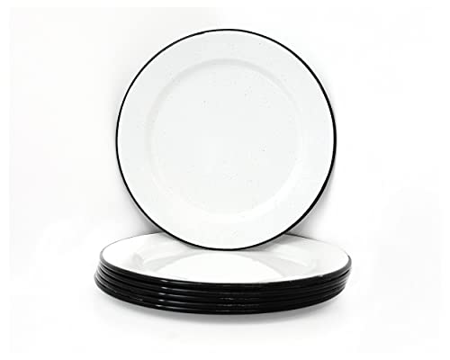 Graniteware - Lot de 6 assiettes en acier émaillé - 27cm - Blanc Cover