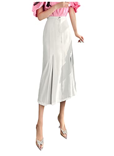 Jupe droite plissée fluide et légère taille haute abricot taille 48