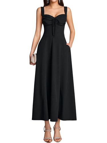 Image of KUTUMAI Floral Corset Midi Dresses for Women 2026 Lace Up Flowy Summer Wedding Guest Dress with Pockets