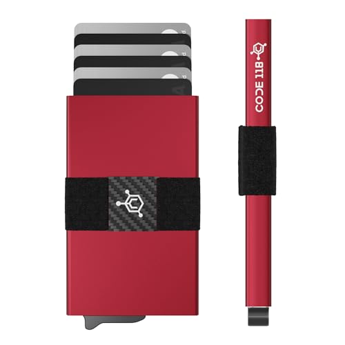 Image of CODE 118 Wallet for Men - Slim Minimalist Aluminum Smart Wallet with RFID Blocking - Compact cash and Credit card holder with Pop Up Ejector (Classic, Thermal Red)