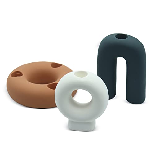 Koyal Wholesale Ceramic Modern Geometric Decorative Taper Candle Holders, Set of 3, Home Décor, Wedding Centerpiece, Living Room, Office, Dining Table Decoration, Abstract Shape Candlestick Holders